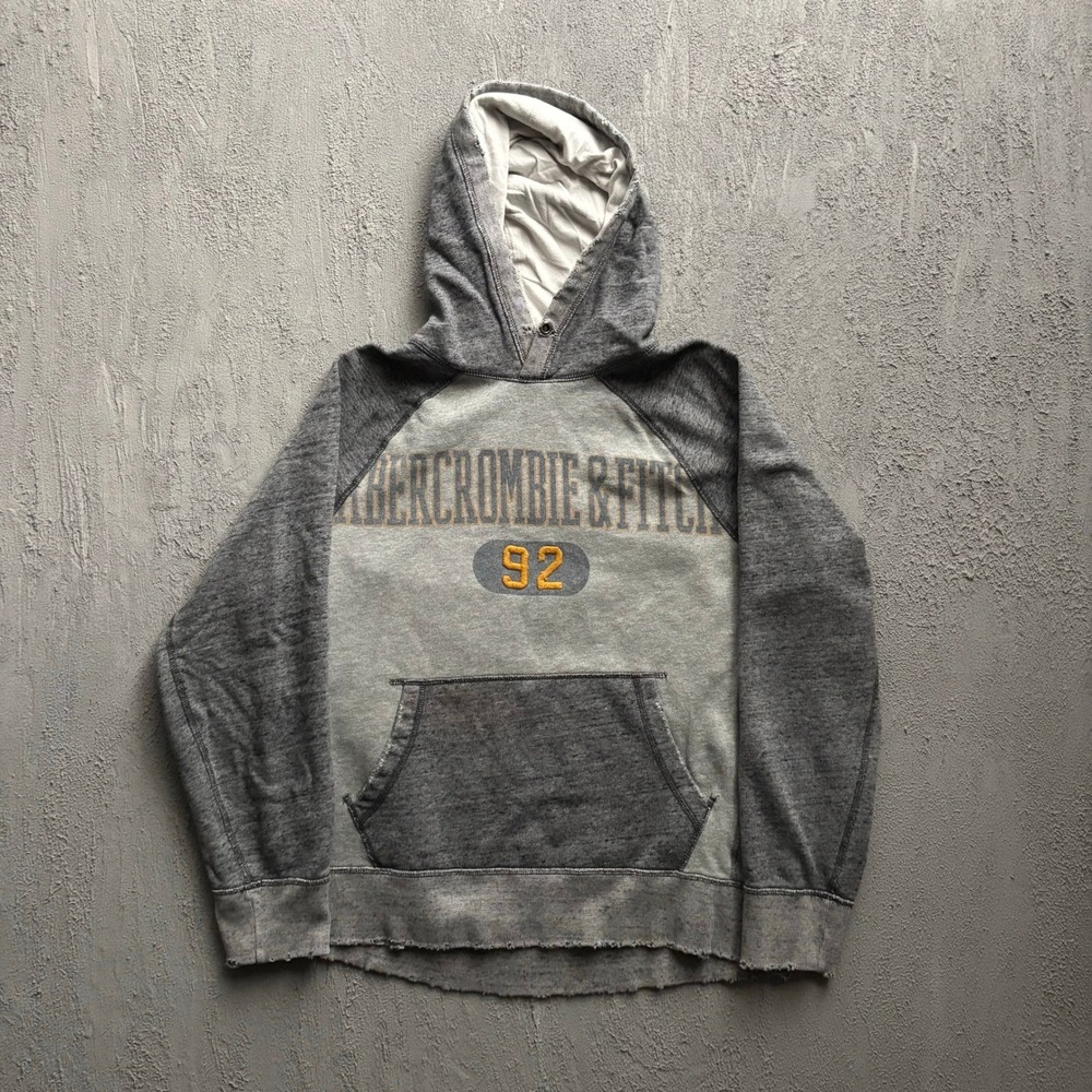 Vintage Abercrombie & Fitch Logo Hoodie Mens Large Grey 2000s y2k
